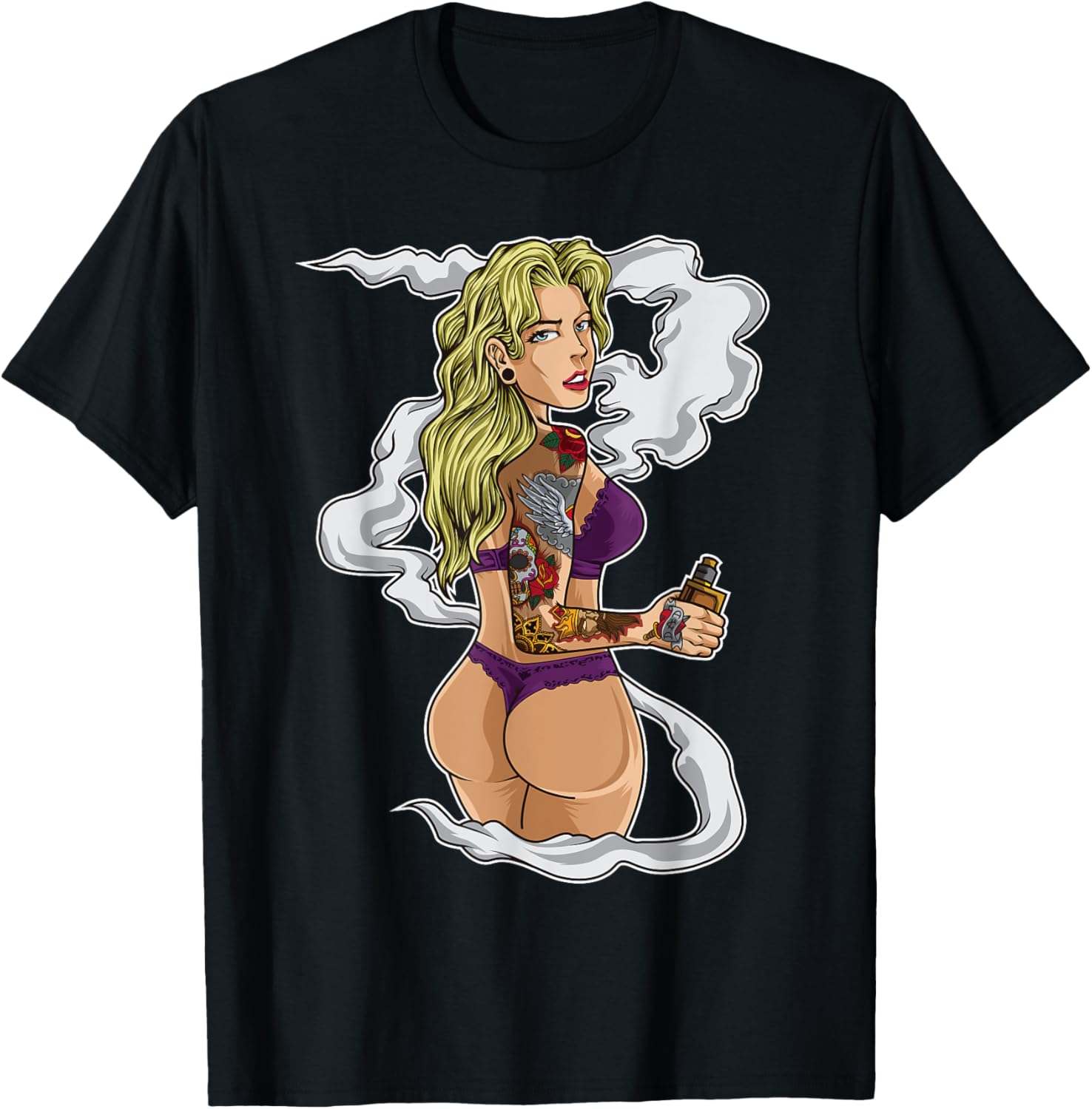 문신을 한 흡연 소녀 그래픽 티 전자 담배 흡연자 티셔 - Vaping Shop 리뷰 및 가격